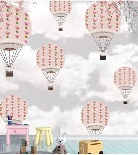 Papel de parede infantil balões rosa