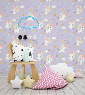 Papel de Parede Unicórnio com fundo lilás