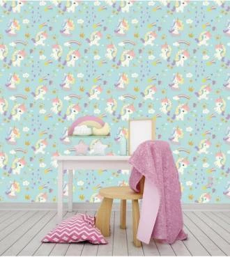 Papel de Parede Unicórnio com fundo azul