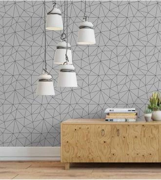 Papel de parede abstrato Zara cinza com fios pretos