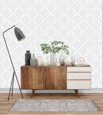 Papel de parede Damask tons de cinza