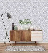Papel de parede arabesco branco com fundo cinza 2856-7128