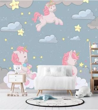 Papel de parede infantil unicórnio