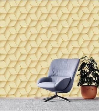 Papel de parede hexágono Gold 3D
