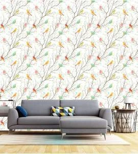 Papel de parede campestre pardais e colibris