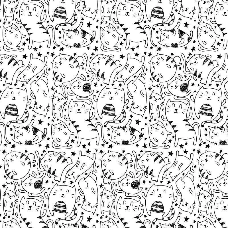 Papel de parede gatinhos kawaii branco e preto