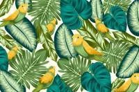 Papel de Parede Folhas tropicais e passaros