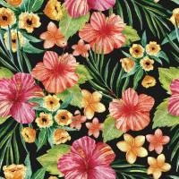 Papel de parede hibiscos de fundo preto