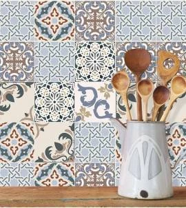 Adesivo hidráulico azulejo azul e bege pastel