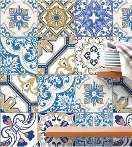 Azulejo Adesivo Azul e Branco Hidráulico