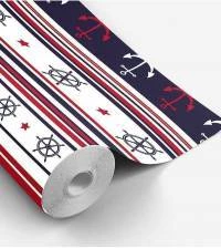Papel de parede marinheiro listrado azul e vermelho 586-7359