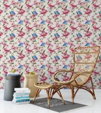 Papel de parede Floral com pardais