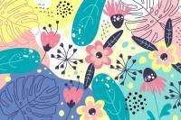 Papel de parede tropical memphis floral