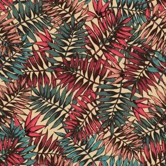 Papel de Parede Folhas tropicais em tons de verde e rosa