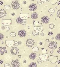 Papel de parede gatos Kawai com fundo creme 3089-7515