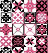 Ladrilho adesivo em branco, preto e rosa 3119-7576