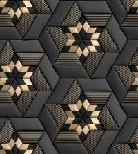 Papel de parede geométrico 3D preto e dourado 3122-7582