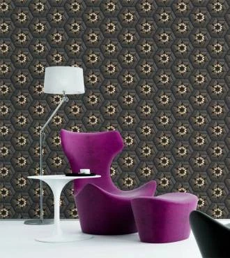 Papel de parede adesivo preto e gold 3D