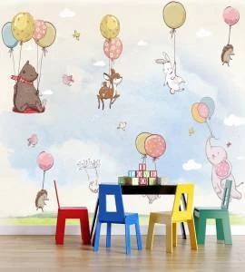 Papel de parede animais em balões voando