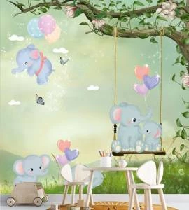 Papel de parede infantil baby elefante