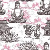 Papel de parede oriental de fundo claro e detalhes rosa