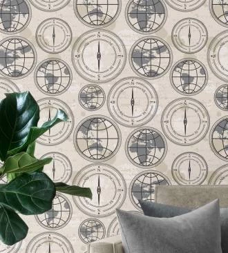 Papel de parede adesivo com bussolas e globos