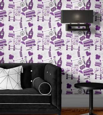 Papel de parede quarto London roxo
