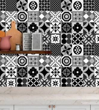 Azulejo adesivo português branco e preto