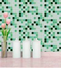 Azulejo adesivo pastilhas tons de verde e cinza 3296-7957