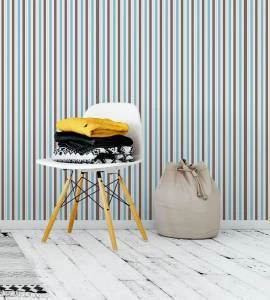 Papel de parede adesivo listrado azul, marrom e branco