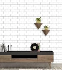 Papel de parede de azulejo branco com detalhes cinza 3326-8019