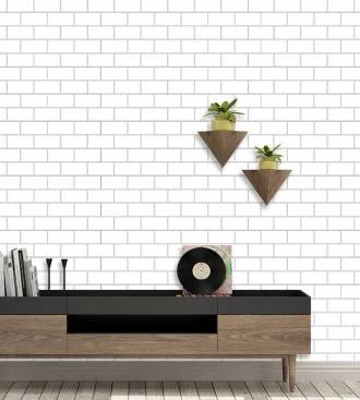 Papel de parede de azulejo branco com detalhes cinza