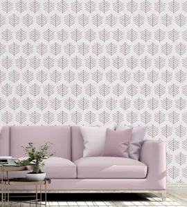 Papel de parede adesivo com folhas rosa