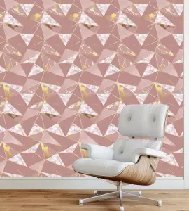 Papel de parede adesivo mármore rosa e dourado