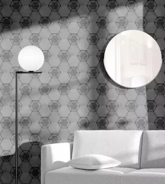 Papel de parede adesivo hexágono tons cinza