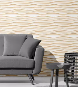 Papel de parede gesso ondas bege