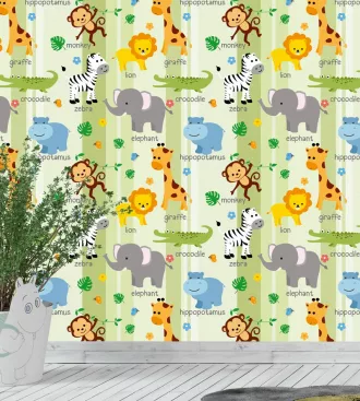 Papel de parede infantil Safari animaizinhos