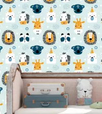 Papel de parede infantil Safari fundo azul 3428-8268