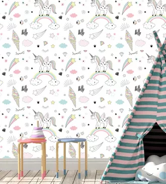 Papel de parede infantil unicórnio lovers