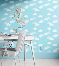 Papel de parede infantil azul com nuvens brancas 3314-8278