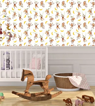 Papel de parede infantil macaquinhos