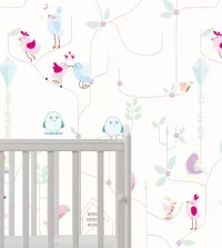 Papel de parede infantil passarinhos romantic 3435-8293