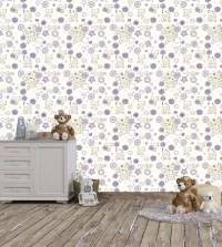 Papel de parede infantil gatinhos kawai com fundo claro 3438-8300