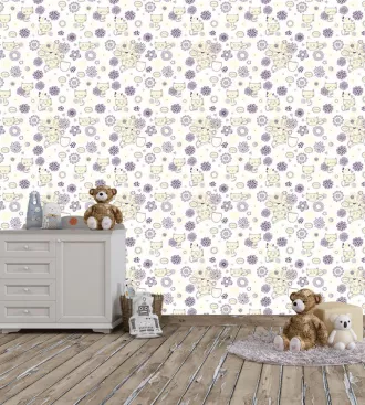 Papel de parede infantil gatinhos kawai com fundo claro
