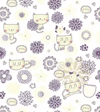 Papel de parede infantil gatinhos kawai com fundo claro 3438-8302