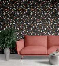 Papel de parede adesivo Granilite com fundo preto 3440-8306