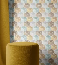 Papel de parede adesivo geométrico cubos vintage 3448-8328