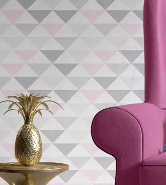 Papel de parede geométrico bebê rosa e cinza