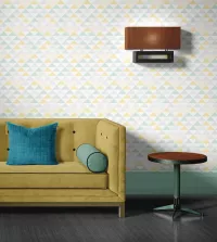 Papel de parede geométrico bebê amarelo azul e cinza 3456-8354
