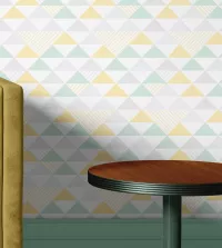 Papel de parede geométrico bebê amarelo azul e cinza 3456-8356